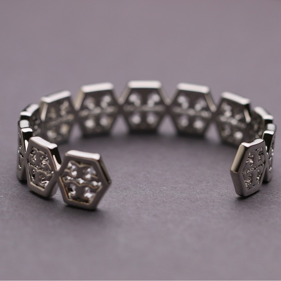 Tory Burch Silver Hexagon Logo Cuff Bracelet - Picture 2 of 4